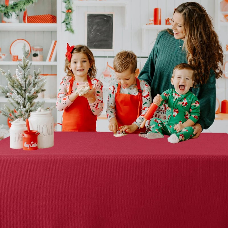 Biscaynebay Textured Fabric Christmas Rectangle Table Cloth 52x70 Inches, Red Water Resistant Spill Proof Tablecloths for Dining, Kitchen, Wedding and Parties, Machine Washable - Image 2